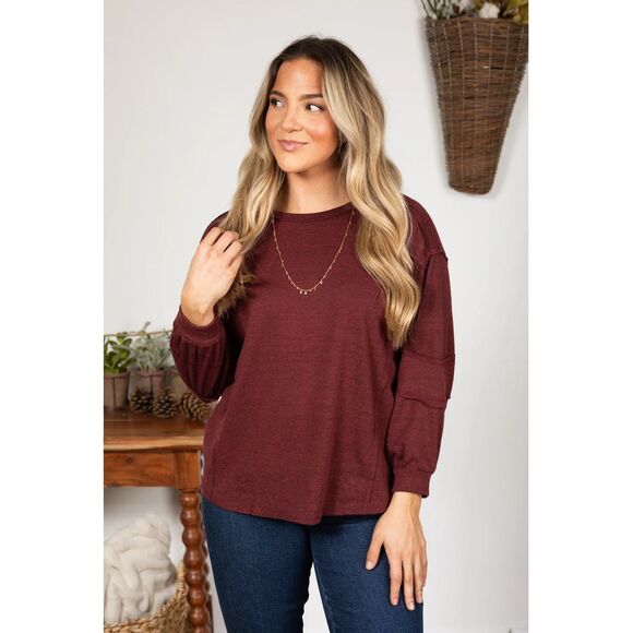 Andree by Unit NWT size 3X HACCI rust/ wine long sleeve top PLUS size - Picture 1 of 7